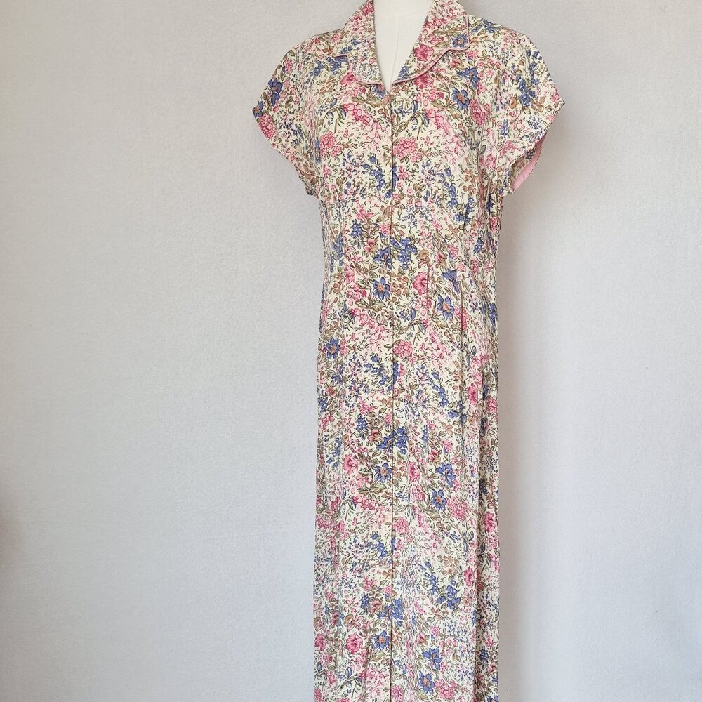 Vintage April Cornell Floral Rayon Chiffon Cottagecore Maxi Dress Cap-Sleeve - Picture 4 of 12